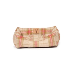 Medium Beige & Red Tartan Snuggle Dog Bed - Danish Design Newton Moss 61cm - 23"